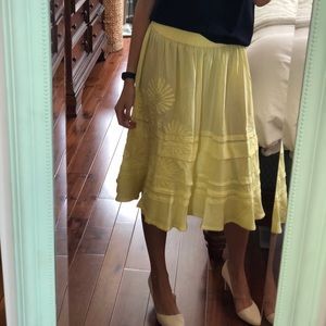 DKNY vintage 100% silk yellow knee Length skirt S
